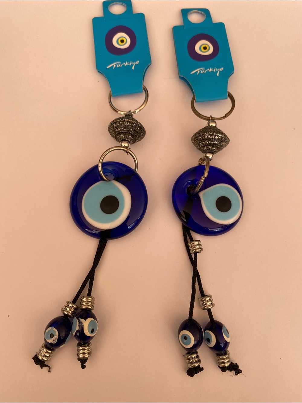 Blue Evil Eye 🧿 glass Hanging Charm Keychain Blue set of 2